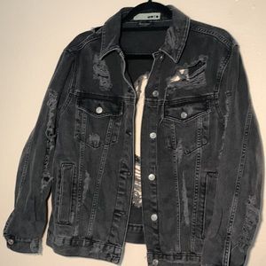 Topshop MOTO distressed black denim jacket size 6